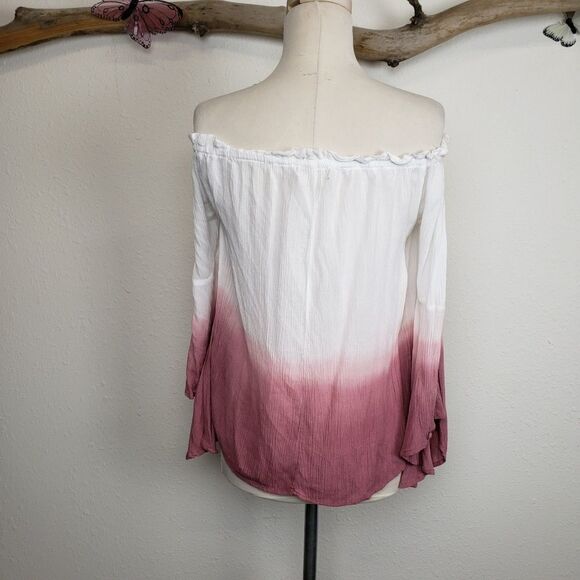 Love Notes Off-Shoulder Pink and White Rayon Blouse sz large - Picture 2 of 8